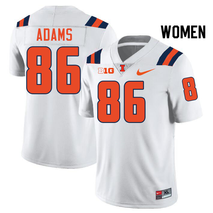 Women #86 Weston Adams Illinois Fighting Illini College Football Jerseys Stitched-White